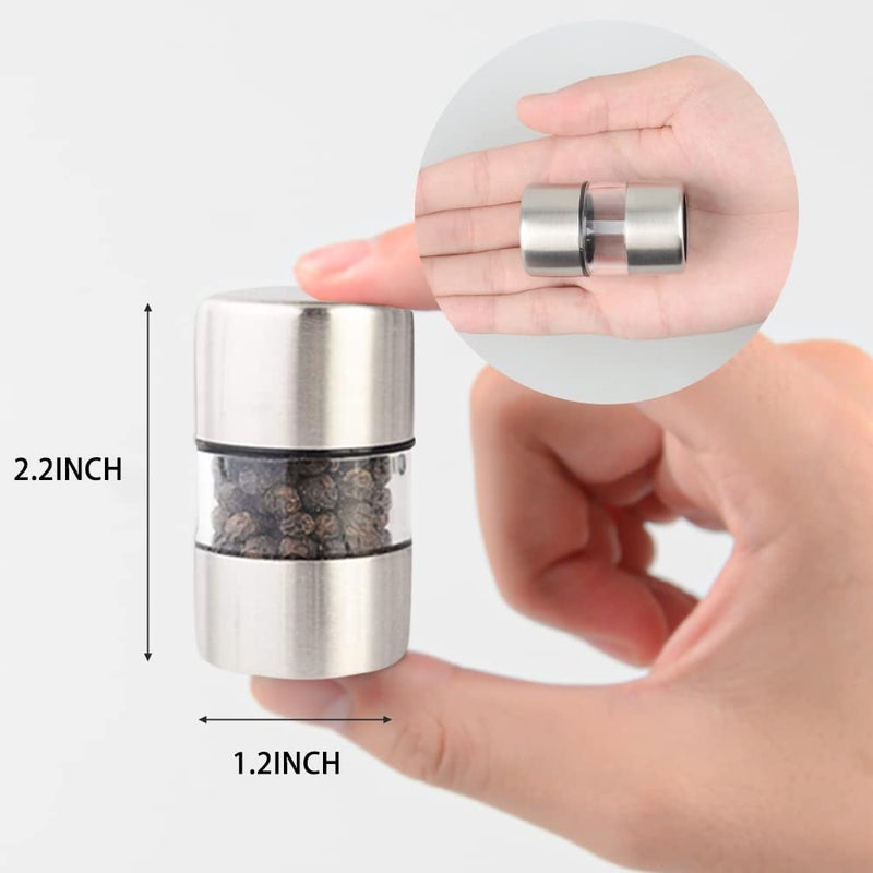 T-mark Premium Sea Salt and Pepper Grinder Set - Spice Mill with Brushed Stainless Steel, Small Portable Ceramic Salt & Pepper Shakers (2-Pack) - Image 2
